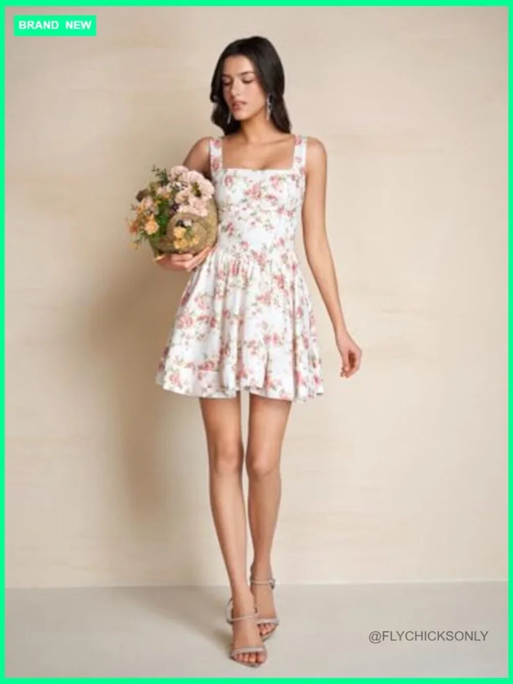 Floral Corset Mini Dress Square Neck Flowy A Line Graduation Dress